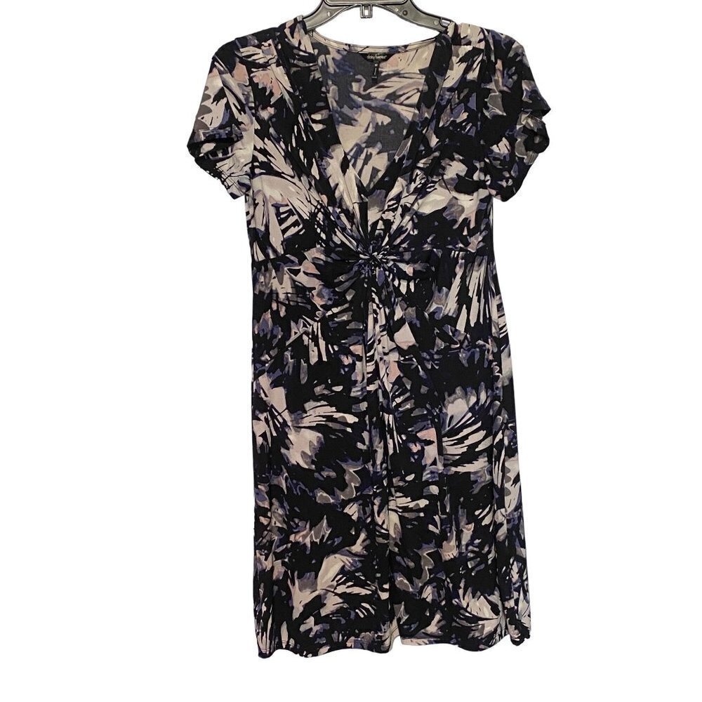 Daisy Fuentes‎ Onyx Combo Ruched Bodice Short Sleeves Slinky Fabric Dress Medium